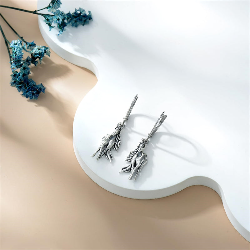 Sterling Silver Horse Leverback Earrings