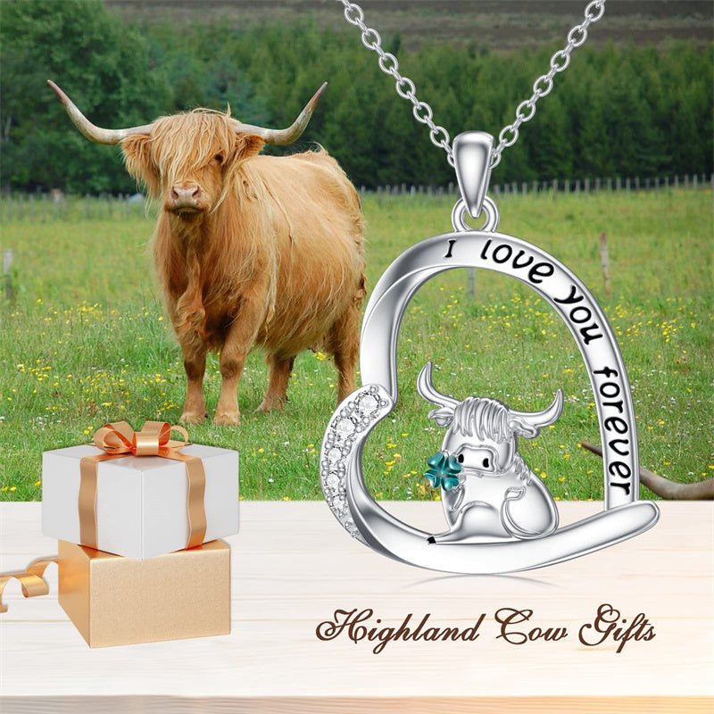 Sterling Silver Highland Cow Pendant Necklace with Engraved I Love You Forever