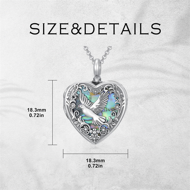 Sterling Silver Abalone Shell Personalized Photo Engraved Heart Cat Pigeon Paw Prints Urn Necklace for Ashes