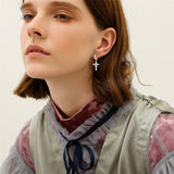 Sterling Silver Cross Sun Viking Wave Hoop Earrings for Men