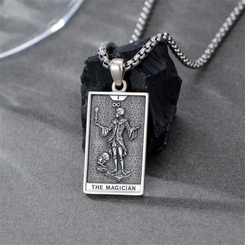 Sterling Silver Lovers Hierophant Magician Three of Swords Wheel of Fortune SkeletonTarot Card Pendant Necklace