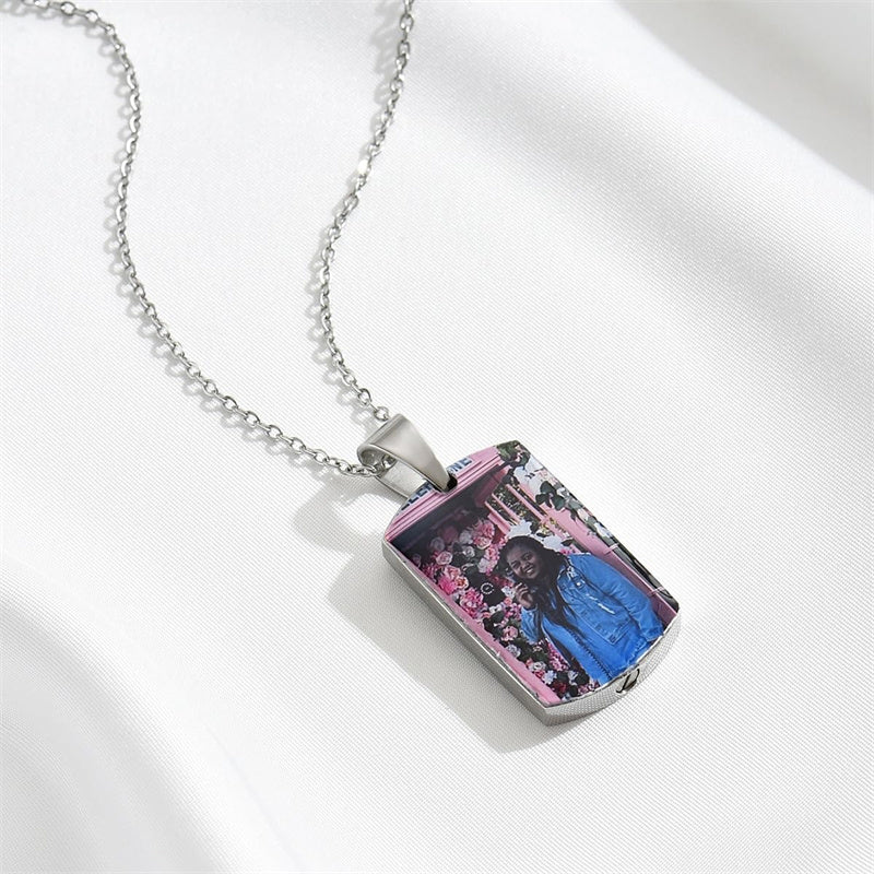 Stainless Steel Personalized Photo Engraved Urn Necklace for Ashes