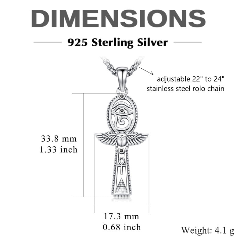 Sterling Silver Ankh_Eye of Horus  Protection Pendant Necklace
