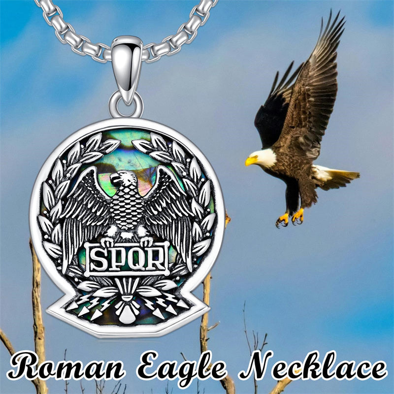 Sterling Silver Eagle SPQR Pendant Necklace for Men