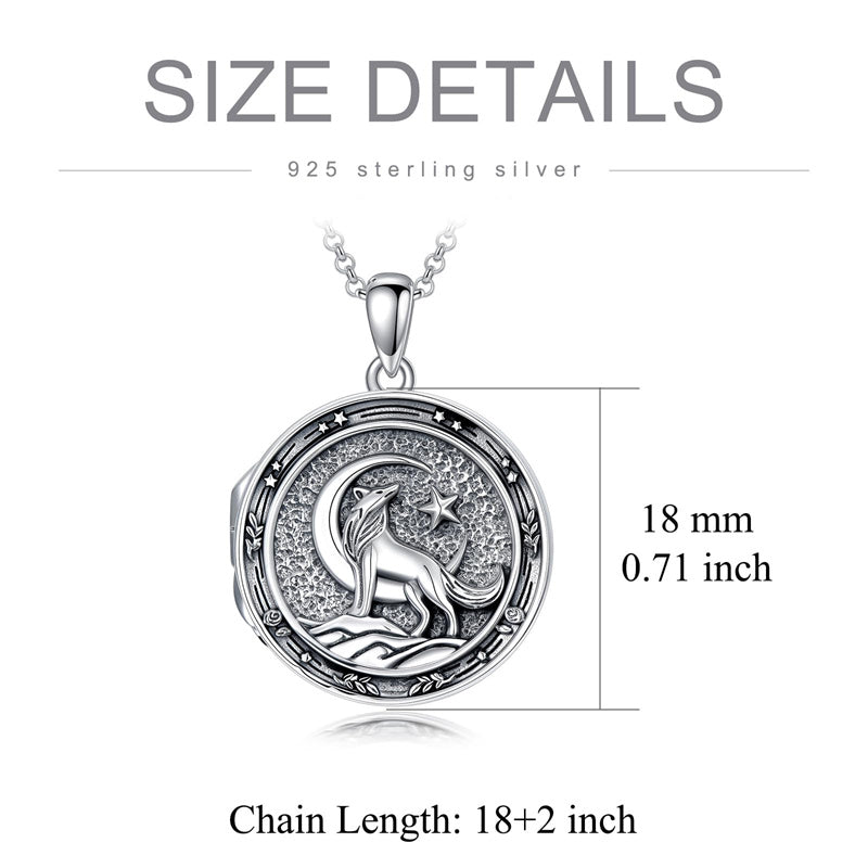 Sterling Silver Wolf Photo Locket Necklace
