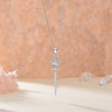 Sterling Silver Crown Sword Pendant Necklace