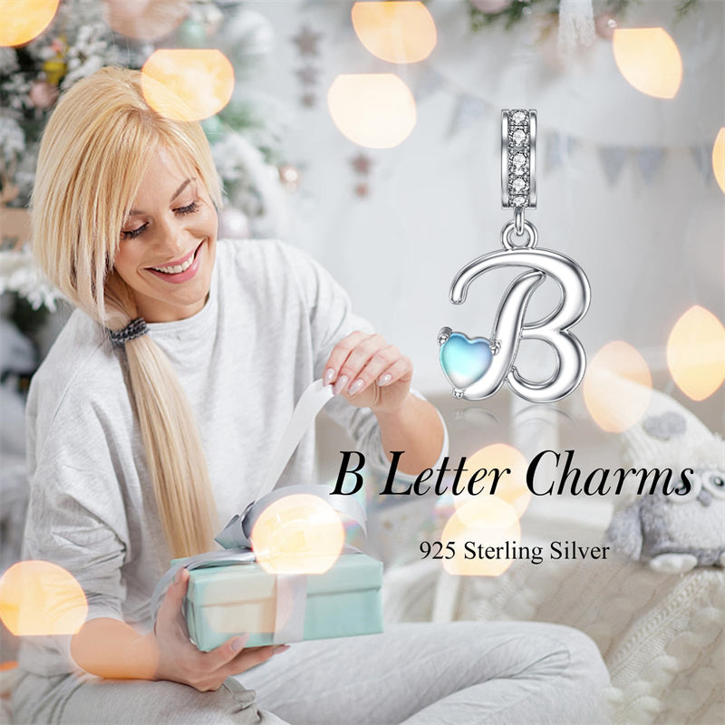 Sterling Silver Moonstone Initial Alphabet Charm Beads