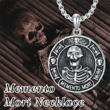 Sterling Silver Memento Mori Skull Pendant Necklace