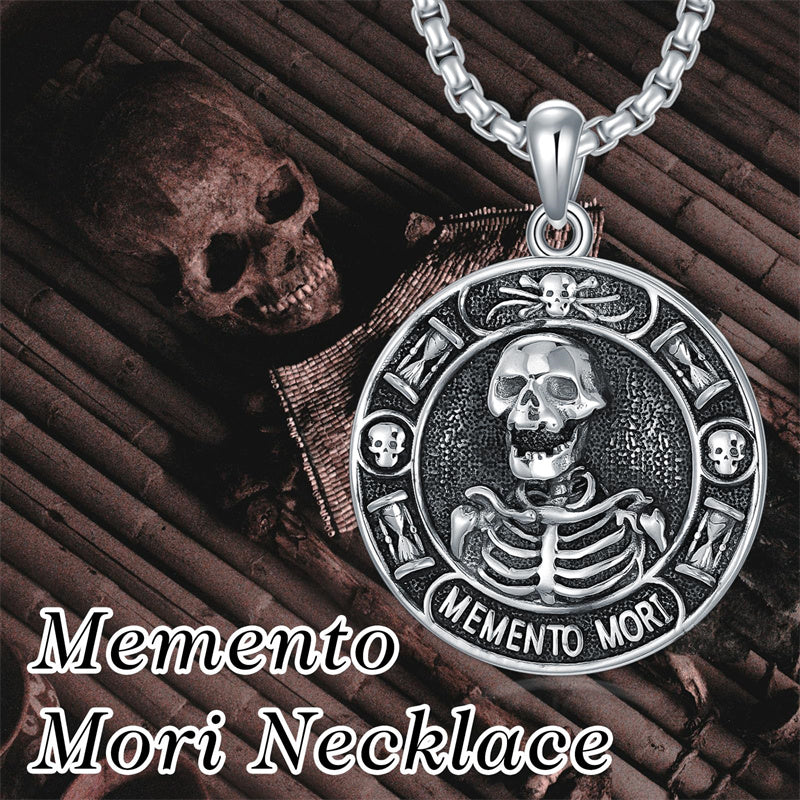Sterling Silver Memento Mori Skull Pendant Necklace