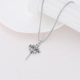 Sterling Silver Crown of Thorn Three Nail Cross Pendant Necklace