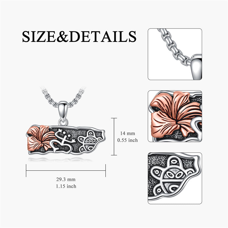 Sterling Silver Frog Puerto Rican Map Pendant Necklace