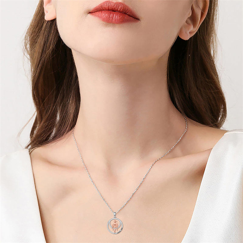 Sterling Silver Mother Daughter Pendant Necklace Engraved with Love You