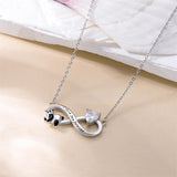 Sterling Silver Birthstone Infinity Panda Pendant Necklace Engraved with I Love Forever