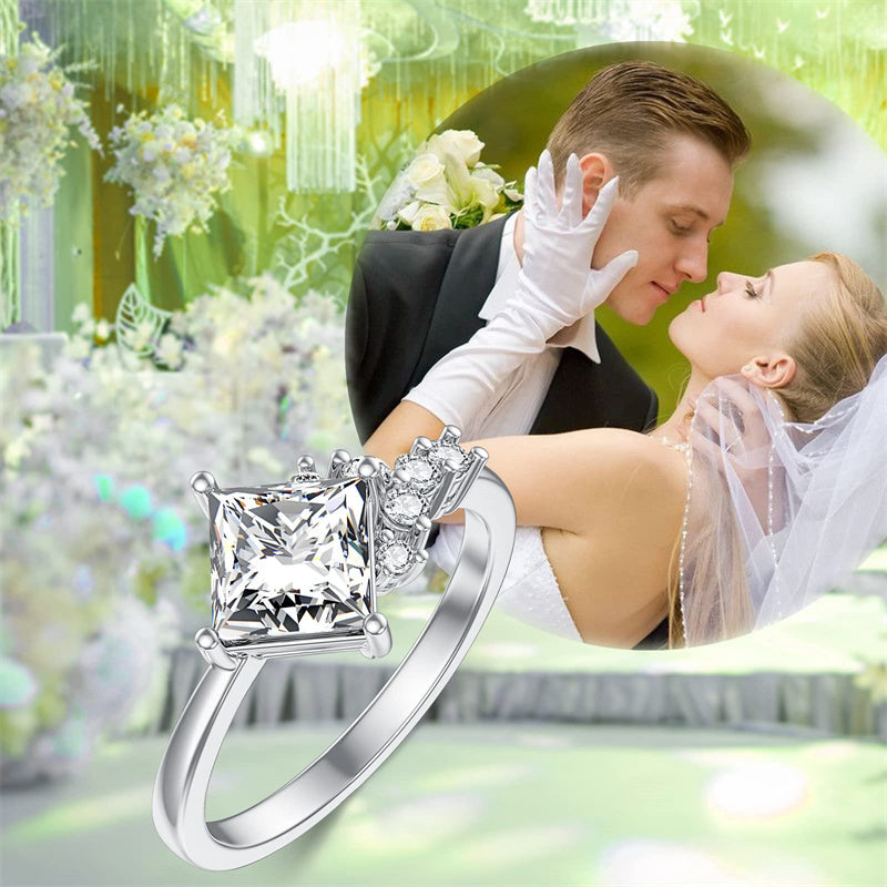 Sterling Silver Personalized Engraved Moissanite Engagement Wedding Anniversary Ring