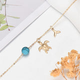 14K Gold Turtle Turquoise Single Layer Anklet