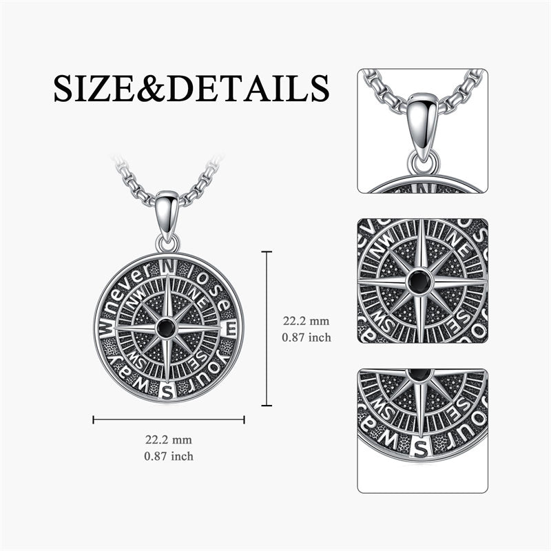 Sterling Silver Compass Pendant Necklace Graduation Jewelry Gift