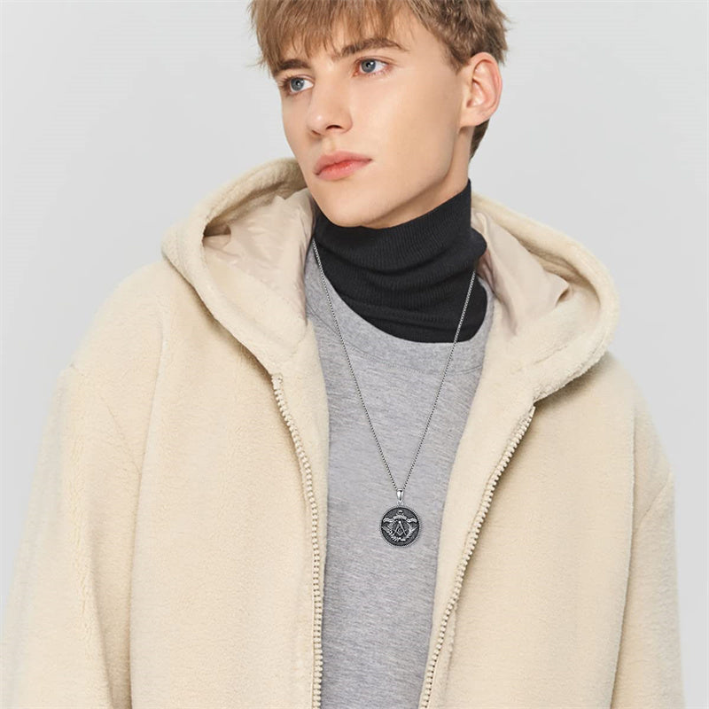 Sterling Silver Aztec Lion Cross Pendant Necklace