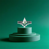 Sterling Silver 10K 14K 18K Gold  Personalized  Engraved Pear Kite Round Cut Moss Agate Engagement Ring Set