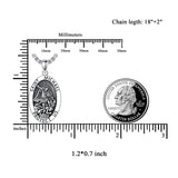 Sterling Silver Oval Round Medal St Michael Pendant Necklace