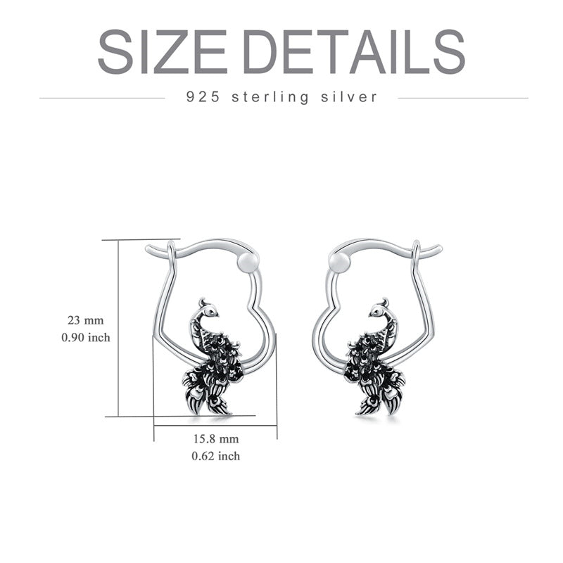 Sterling Silver Fox Frog Leopard Peacock Puppy Animal Hug Hoop Earrings