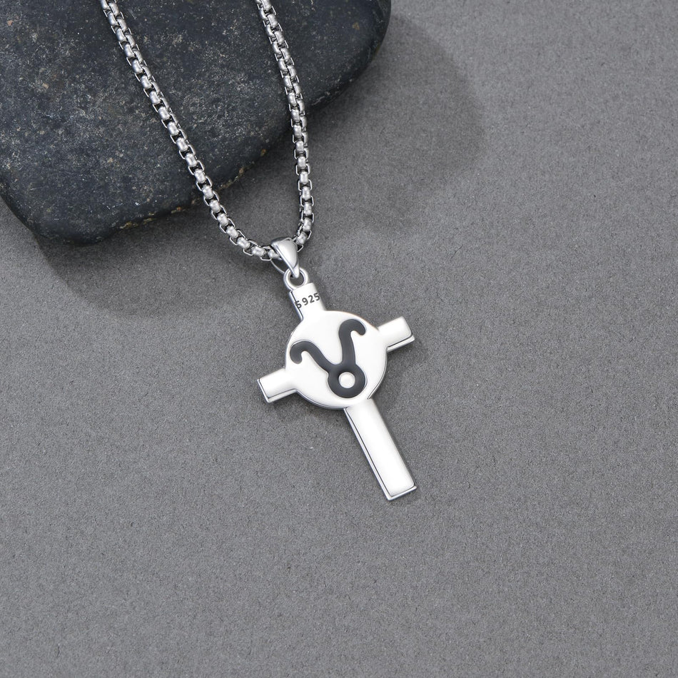 Sterling Silver 12 Constellation Cross Pendant Necklace