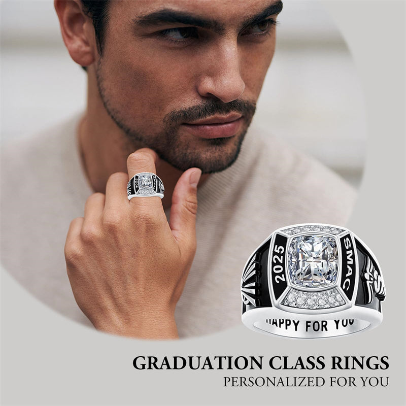 Sterling Silver Personalized  Birthstone Engraved Class Ring Graduation Jewelry