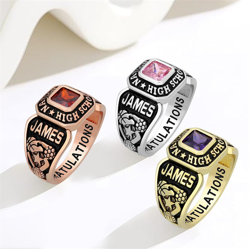Sterling Silver Personalized Birthstone Engraved High School Class Ring Graduation Ring