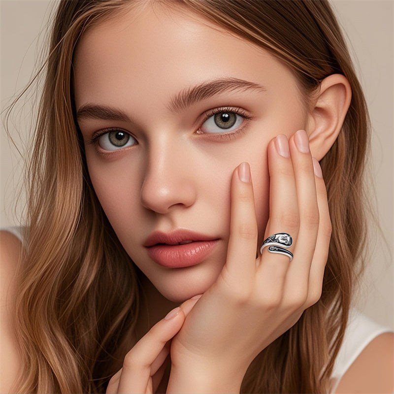 Sterling Silver Cat Adjustable Spoon Ring for Women