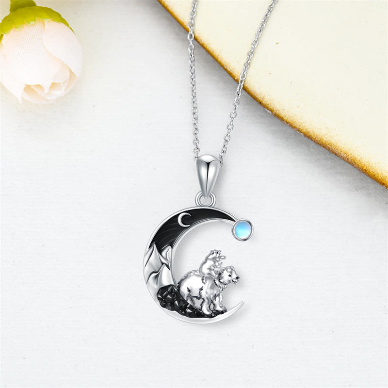 Sterling Silver Mama Bear with Cubs Pendant Necklace