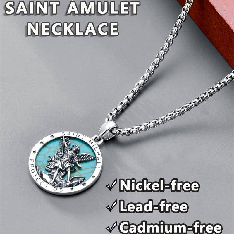 Sterling Silver St Michael St Christopher Pendant Necklace for Men