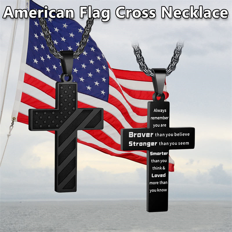 Stainless Steel Inspirational Bible Verse American Flag Pendant Necklace for Men