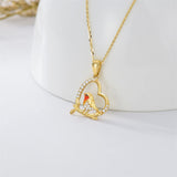 14K Gold 5A Cubic Zirconia Robin Bird Heart Pendant Necklace