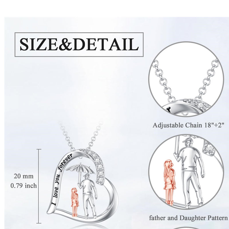 Sterling Silver Heart Father Daughter Pendant Necklace for Daughter