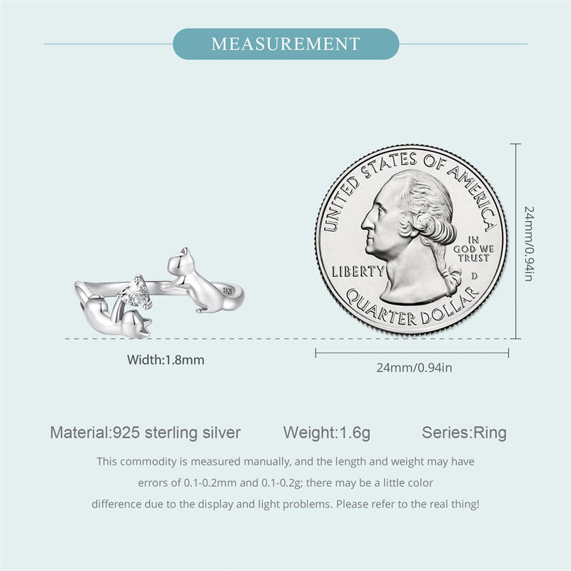 Sterling Silver Cute Cat Adjustable Ring for Women