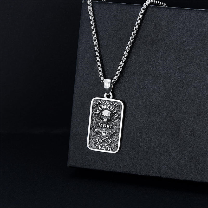 Sterling Silver Memento Mori Gothic Skull Amulet Pendant Necklace for Men