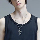 Sterling Silver Shark Fish Hook Triple Moon Cross Pendant Necklace