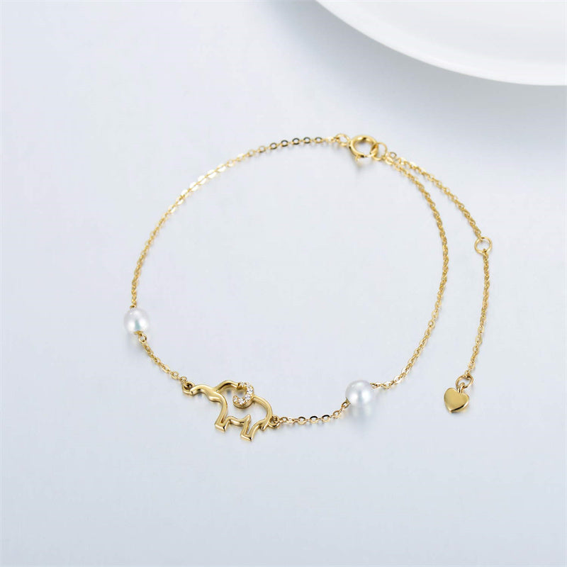 14k Gold Pearl Elephant Single Layer Anklet