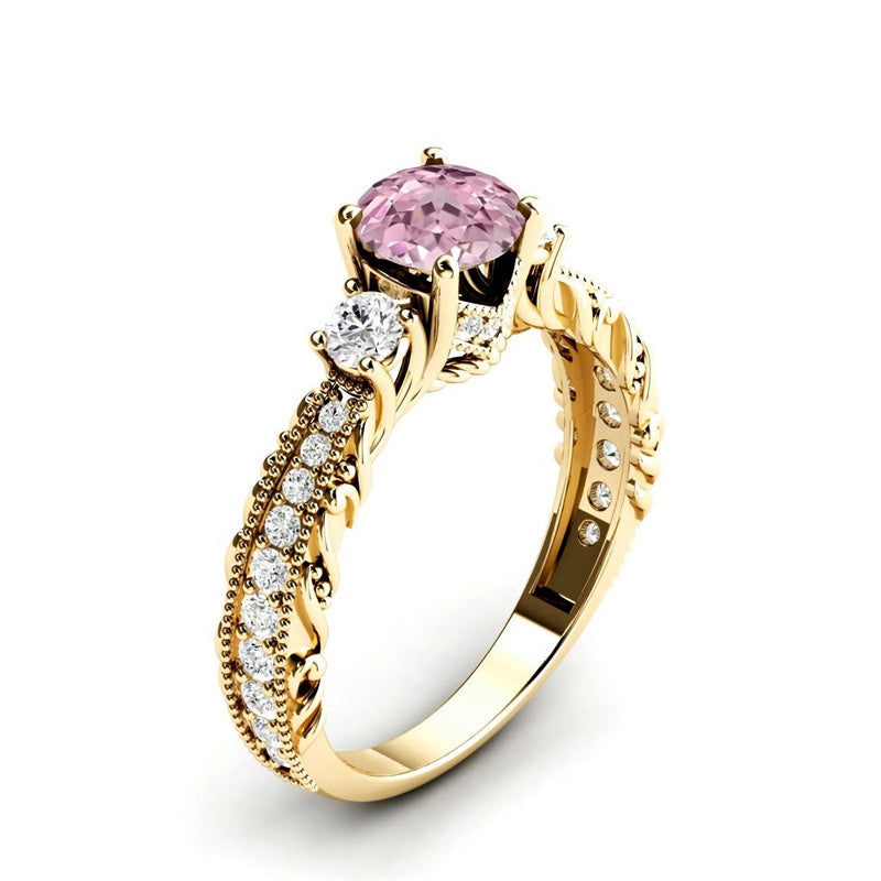 Sterling Silver 10K 14K 18K Personalized Engraved 1 Carat  Round Birthstone Engagement Ring