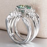 Sterling Silver 4.2 cttw Green Orange Red Moissanite Wedding Band Ring Set