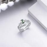 Sterling Silver 10K 14K 18K Gold  Oval Cut Unique Vine Gemstone Wedding Ring Set