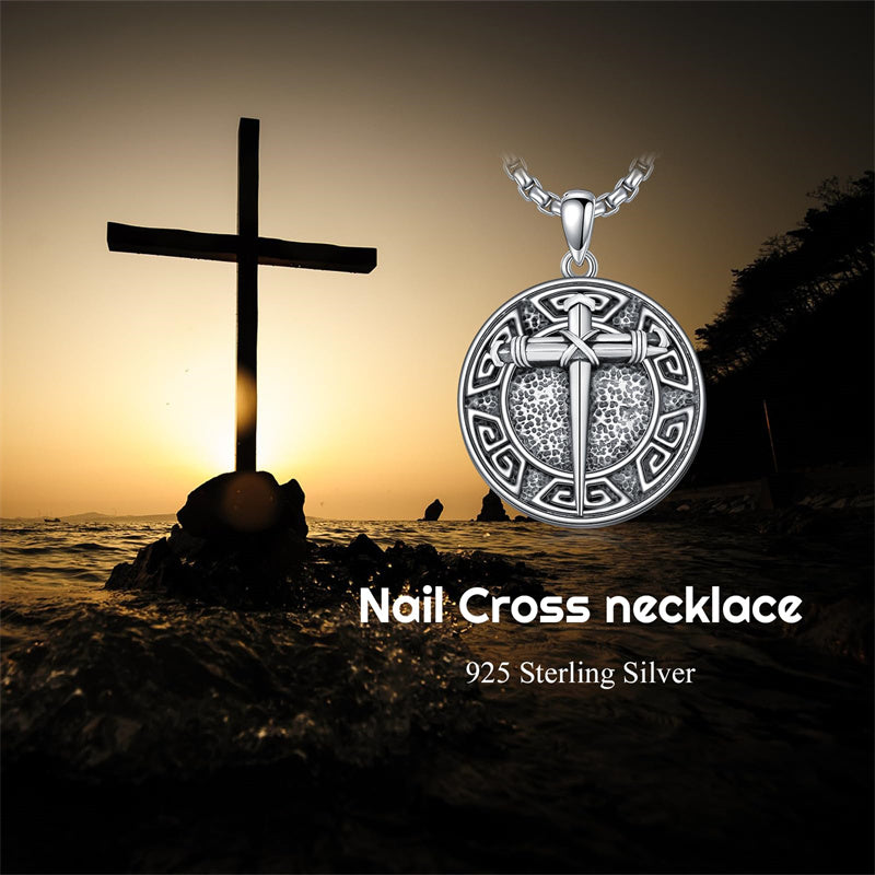 Sterling Silver 3 Nail Cross Pendant Necklace for Men