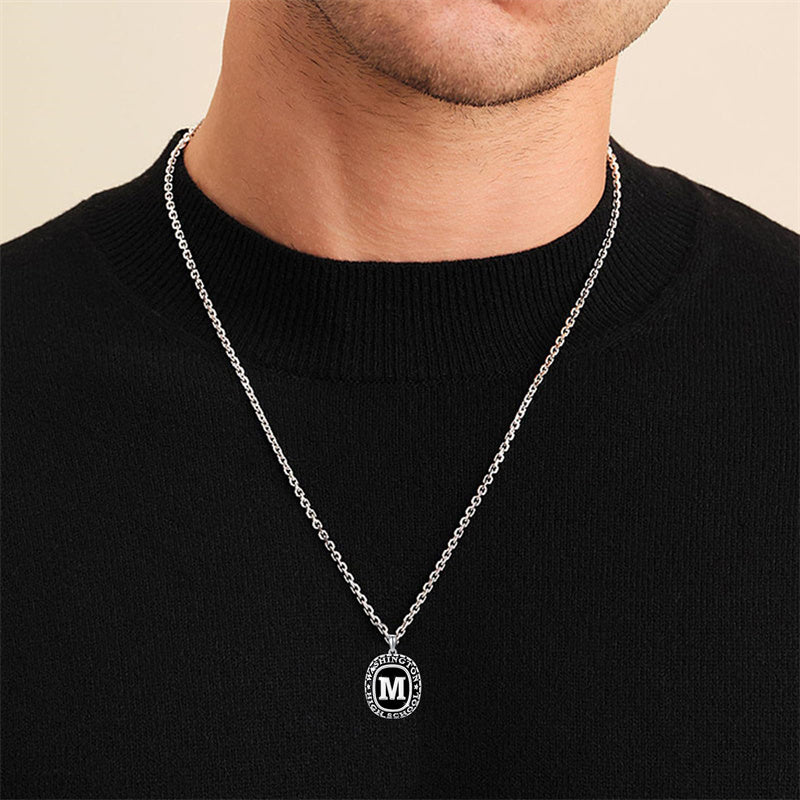 Sterling Silver Personalized Initial High School College University Pendant Necklace Graduation Gift