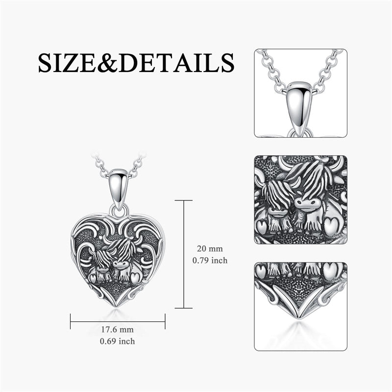 Sterling Silver Personalized Photo Highland Cow Pendant Necklace