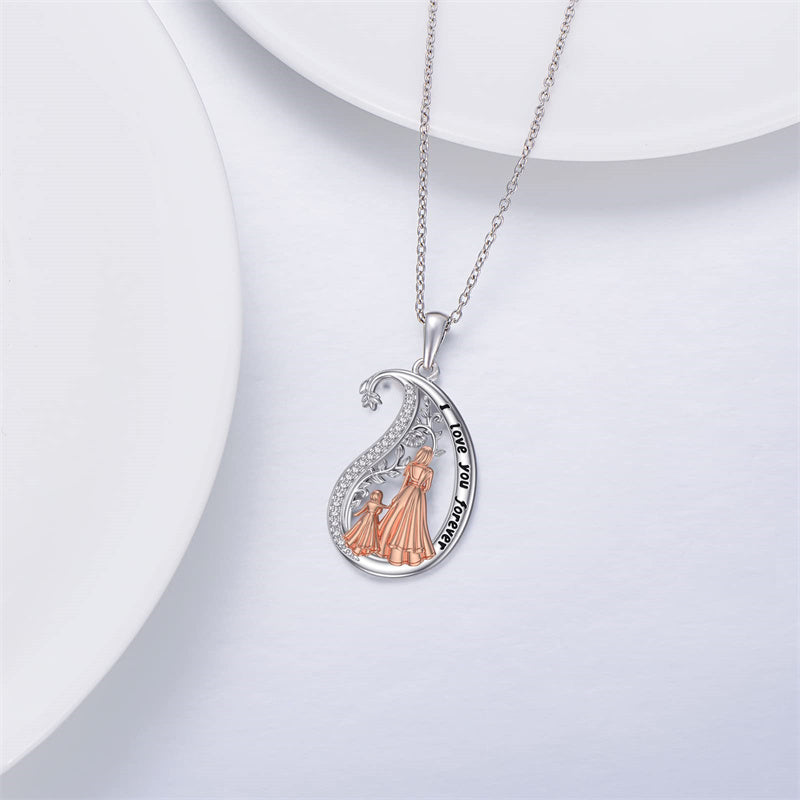 Sterling Silver TearDangle Mother Daughter Pendant Necklace Engraved With  I Love You forever