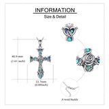 Sterling Silver Abalone Shell Turquoise Origami Cross Pendant Necklace