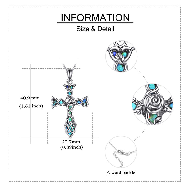 Sterling Silver Abalone Shell Turquoise Origami Cross Pendant Necklace