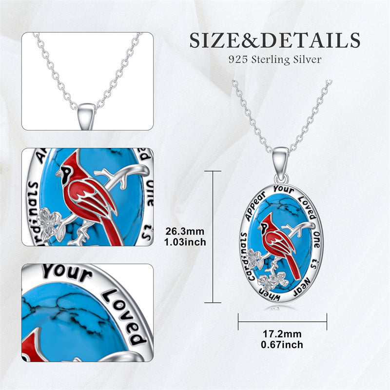 Sterling Silver Turquoise Dragonfly Butterfly Cardinal Pendant Necklace  with Memorial Engraved