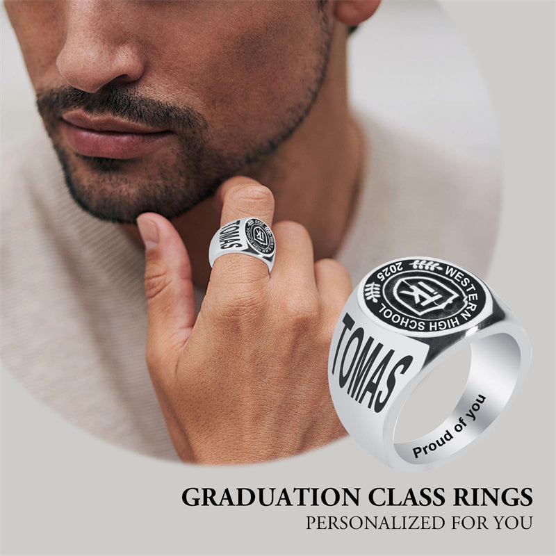 Sterling Silver Personalized  Birthstone Engraved High School College  Class Ring