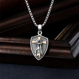 Sterling Silver Knights Templar & Cross Shield Pendant Necklace for Men