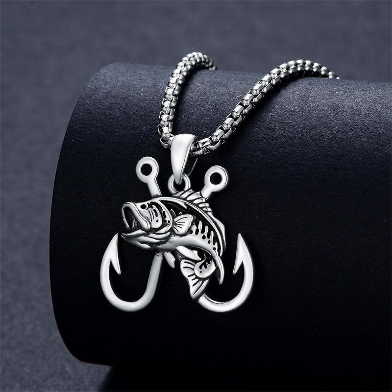 Sterling Silver Antler Fish Hook Pendant Necklace for Men